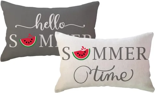 Vista 7 de ULOVE LOVE YOURSELF Hello Summer - Juego de 2 fundas de almohada lumbar de 12 x 20 pulgadas, fundas de almohada decorativas de verano de sandía Negro