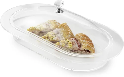 Vista 3 de Huang Acrylic Bandeja ovalada transparente para servir alimentos Servware con tapa utilizada para aperitivos, aperitivos y entradas para compartir