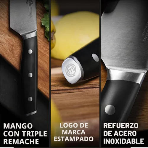Vista 4 de Juego de cuchillos de cocina MasterChef con bloque y afilador más tijeras, juego de 15 cuchillos de chef de grado profesional con cuchillas de acero