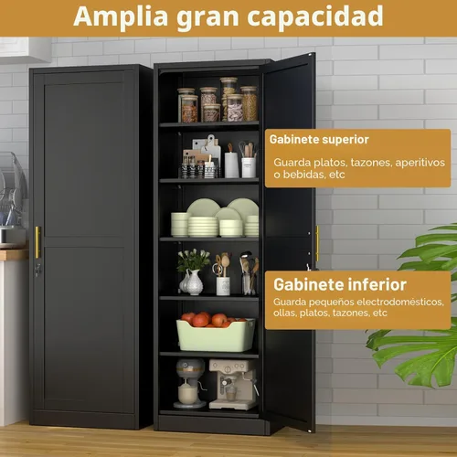 Vista 4 de Armario de almacenamiento alto y estrecho de metal con cerradura y 5 estantes ajustables, archivadores de acero, armario organizador de armario
