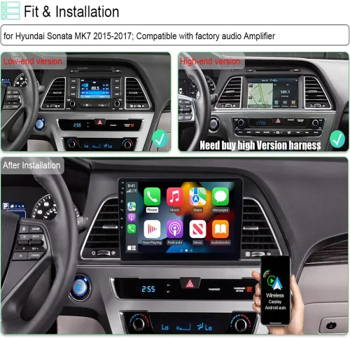 Vista 2 de Android 13.0 doble DIN estéreo para coche Hyundai Sonata 2015-2017 9 pulgadas HD pantalla táctil audio multimedia receptor con Carplay Android Auto
