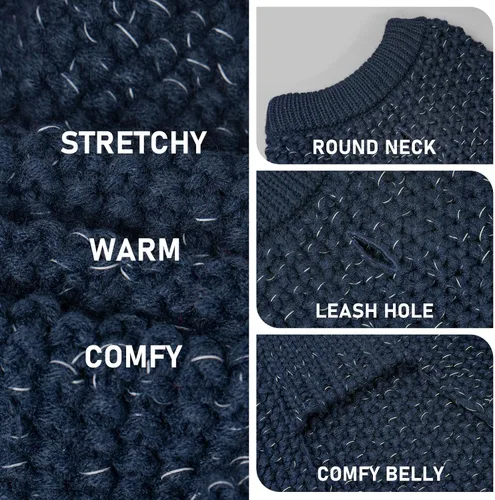 Vista 3 de KYEESE Suéter para Perro con Agujero para Correa para Perros Pequeños Machos Suéter Cálido con Hilo Reflectante Tejido Suave Ropa para Perros Machos