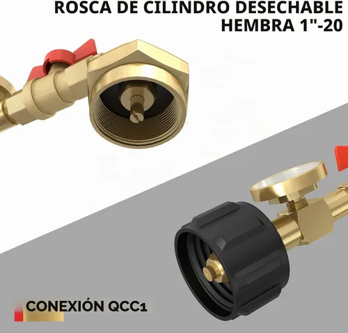 Vista 2 de Adaptador de codo de recambio de propano NQN QCC1 con medidor de tanque de propano, adaptador de presión de recambio de propano de 90 grados