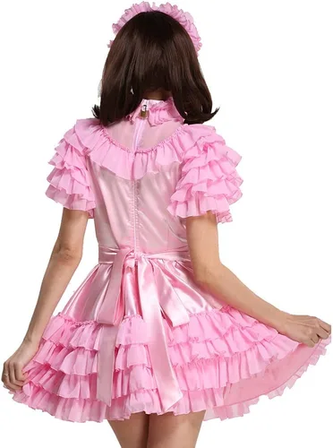 Vista 7 de GOceBaby Disfraz de uniforme de sirvienta con cerradura rosa claro para mujer