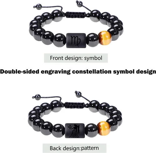 Vista 39 de SUMMER LOVE Father's Day Gifts Zodiac Bracelet for Men Women 10mm Natural Black Onyx Stone Star Sign Constellation Beaded Protection Bracelet