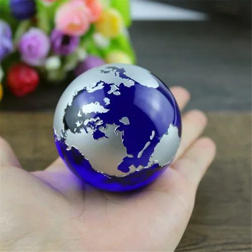 Vista 6 de Mármoles de cristal Globo de la Tierra Mapa del mundo Cristales de cuarzo Esfera Terrario Escritorio Adornos Náutica Decoración del Hogar... (Plata)