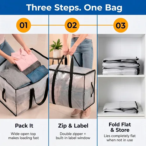 Vista 5 de ClearSpace Bolsas de mudanza o bolsa de almacenamiento de gran tamaño – Cajas grandes para mudanzas con correas de mochila, cremalleras y asas