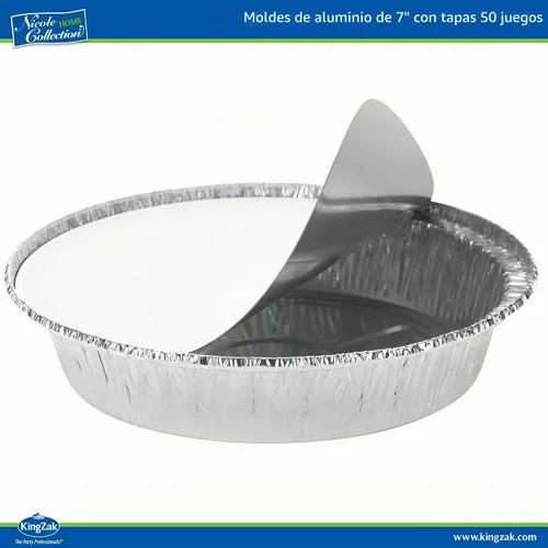 Vista 6 de Nicole Home Collection Sartenes de aluminio 7” Redondas desechables con tapas de papel de aluminio (paquete de 50) – Sartenes desechables redondas