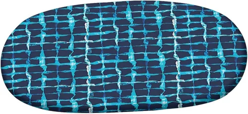 Vista 3 de XISUNYA Mantel ajustable ovalado de poliéster con bordes elásticos índigo, diseño geométrico de líneas cuadradas de acuarela, color aguamarina