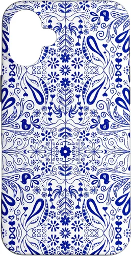 Vista 23 de Folk Art Pattern Blue Chinoiserie Birds Flowers Scandinavian Case for iPhone 17
