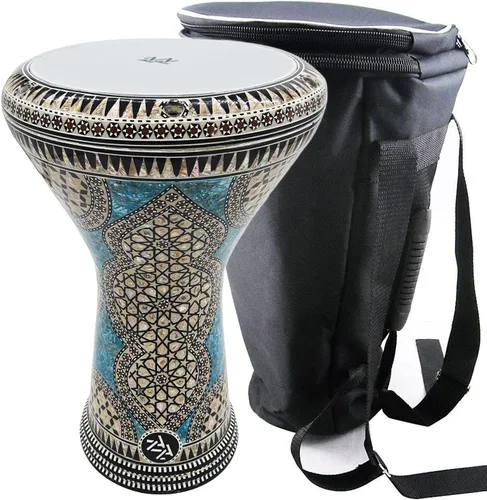 Vista 13 de La Darbuka Doumbek egipcia de 17" de Zaza Percussion con madreperla (Black Master)