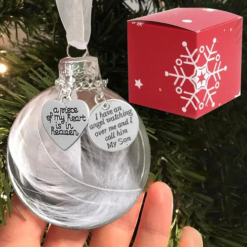 Vista 9 de Adorno conmemorativo de Navidad transparente, bola de plumas, A Piece of My Heart is in Heaven, Loss of Loved One Aunt Christmas Tree Hanging Pendan