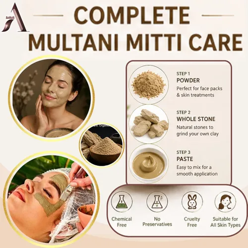 Vista 4 de AnNafi Mitti natural Multani orgánico para la cara Fullers Earth - Trozos enteros de piedra Paquete facial de belleza 100% orgánico con brillo