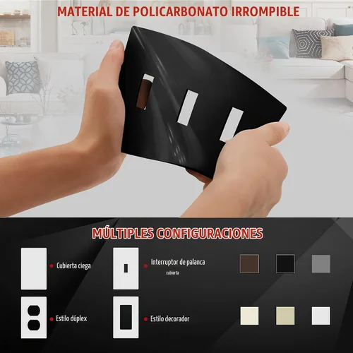 Vista 3 de ENERLITES - Placa de pared para interruptor de palanca triple sin tornillos, cubierta de interruptor de luz segura para niños, tamaño estándar de 3