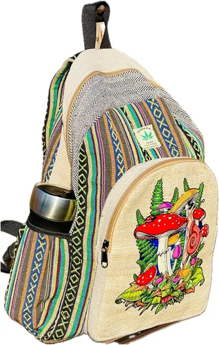 Vista 2 de Mochila hecha a mano de algodón de cáñamo del Himalaya de diseño único de 17 pulgadas grande Hippie, Festival, Senderismo y Tablet Laptop Mochila