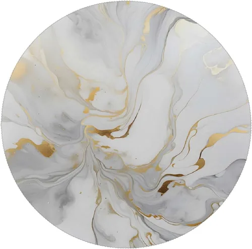 Vista 6 de Round Placemats Set of 6, White Golden Marble Print Heat Resistant Washable Place Mats Table Mat for Kitchen Dining Party