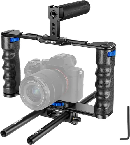 Vista 9 de NEEWER Jaula de cámara de aleación de aluminio, plataforma de cine con mango superior, empuñaduras dobles y base tipo arca, compatible con cámaras