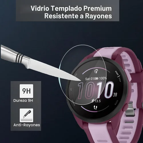Vista 2 de Lamshaw Protector de pantalla compatible con Garmin Forerunner 165, [3 unidades] Película protectora de pantalla de vidrio templado 9H compatible 3