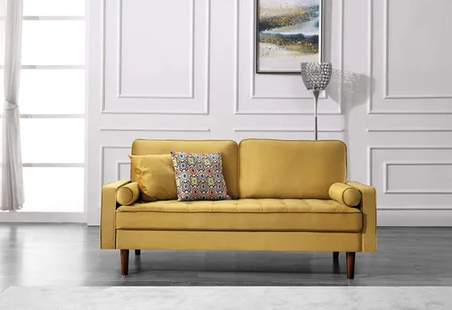 Vista 57 de Container Furniture - Sofá de piel sintética para la sala de estar moderna con cojines extraíbles y patas de madera maciza, sofá estilo lujoso