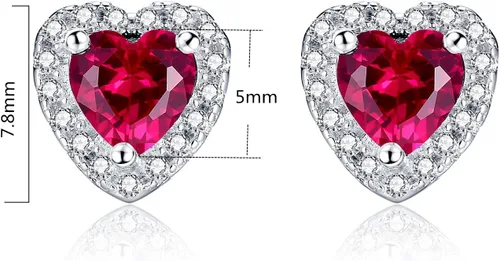 Vista 3 de MABELLA Collar con colgante de rubí rojo simulado de corazón, aretes de tuerca de plata esterlina, conjunto de joyas de regalo para mujeres, Metal