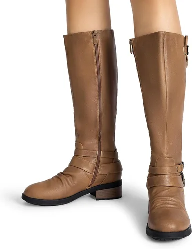 Vista 6 de DREAM PAIRS Botas de equitación hasta la rodilla para mujer de pantorrilla ancha