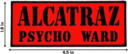 Vista 2 de Graphic Dust Alcatraz Psycho Ward Prisioner Parche bordado para planchar para Halloween, divertido disfraz de prisión de la cárcel de policía