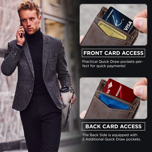 Vista 4 de SERMAN BRANDS RFID Blocking Wallet Slim Bifold - Genuine Leather Minimalist Front Pocket Wallets for Men with Money Clip Gift