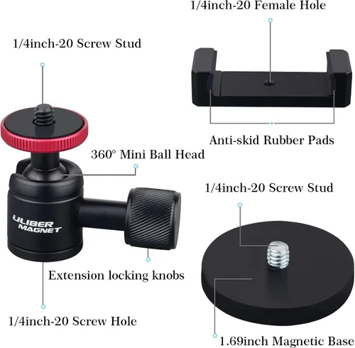Vista 2 de ULIBERMAGNET Soporte magnético para teléfono con rotación de 360° con mini cabeza de bola, compatible con teléfonos inteligentes para coches, Jeep
