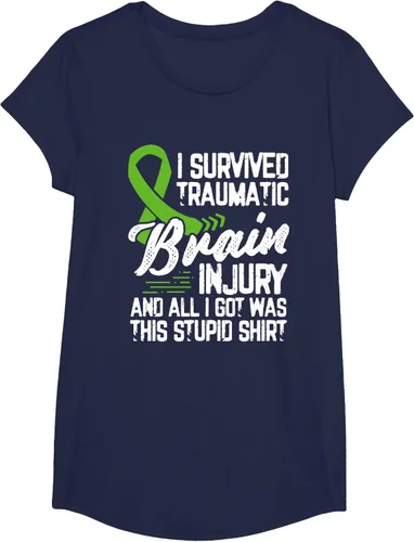 Vista 22 de Camiseta traumática con cinta verde para concienciación de lesiones cerebrales traumáticas I survived TBI, Negro, S