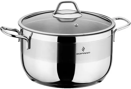 Vista 10 de Olla profunda de acero inoxidable con tapa de vidrio, olla para sopa olla de cocción profunda adecuada para estufa de inducción