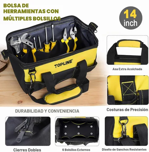 Vista 5 de TOPLINE Juego de herramientas manuales de 390 piezas para el hogar, bolsa de herramientas de boca ancha de 14 pulgadas con herramientas incluidas