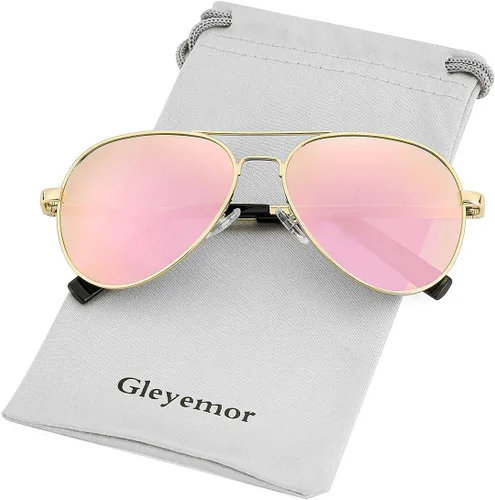 Vista 2 de Gleyemor Lentes de sol polarizados estilo aviador para niños y niñas, jóvenes, adolescentes, dos tamaños de 1.969 in y 2.047 in