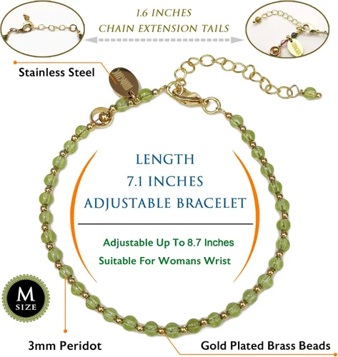 Vista 2 de Morchic - Pulsera ajustable de pulgadas para mujer, con mini cuentas de gemas naturales, serie de dijes de gemas de energía, regalo de cumpleaños