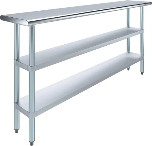 Vista 10 de Mesa de trabajo de acero inoxidable con 2 estantes Mesa de utilidad de metal Utilidad comercial y residencial NSF