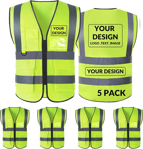 Vista 35 de BeautyWill Chaleco de seguridad con logotipo personalizado, Hi Vis Clase 2, chaleco reflectante de construcción unisex con 5 bolsillos