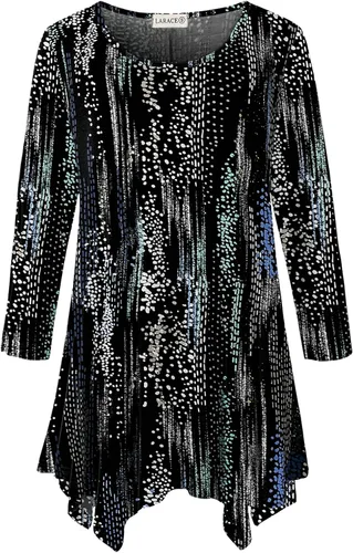 Vista 35 de LARACE - Camisa de talla extragrande para mujer, camisa tipo túnica con manga 3/4, ajuste holgado, ropa básica para mujer 2-negro_cuadros