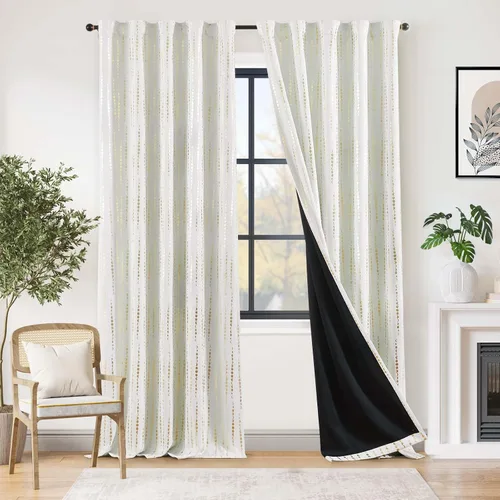 Vista 50 de jinchan - Cortinas bohemias 100% blackout de 54 pulgadas de largo para dormitorio, estampado geométrico negro sobre beige, con ojales