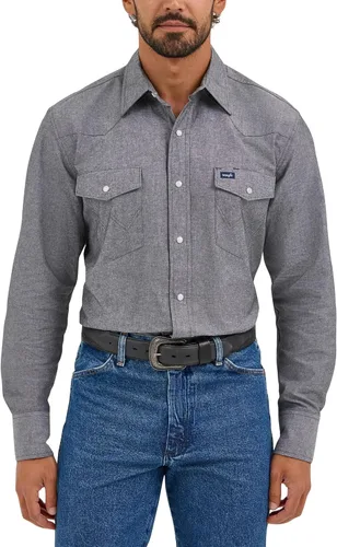 Vista 7 de Wrangler Men's Cowboy Cut Western Long Sleeve Snap Work Shirt Washed Finish Stonewashed