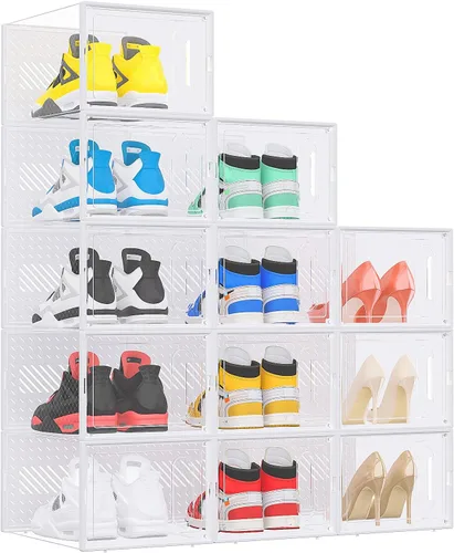 Vista 10 de eWonLife Cajas de zapatos grandes con puerta magnética, paquete de 12 organizadores apilables de almacenamiento de zapatos para armario, contenedor