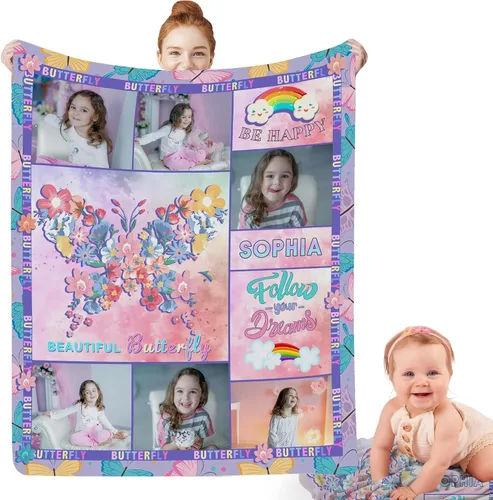Vista 12 de Artsadd Manta facial personalizada de princesa para niñas, personalizada con cara de niños, manta personalizada para niños, nombre de foto de bebé