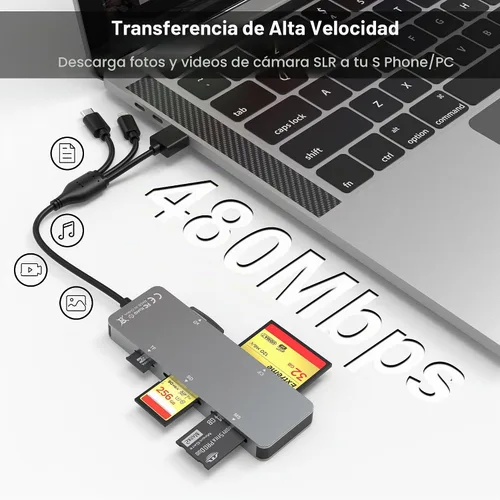 Vista 4 de Adaptador Memory Stick Pro Duo - Lector de tarjetas 5 en 1 SD/TF/MS/CF/XD para PC/Android/Dispositivo Lightning, Lector de Tarjetas de Memoria Multi