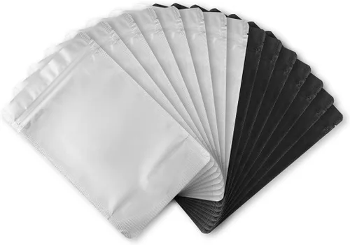 Vista 9 de 100 bolsas de Mylar resellables con ventana frontal transparente, embalaje comestible a prueba de olores, bolsas verticales para almacenamiento