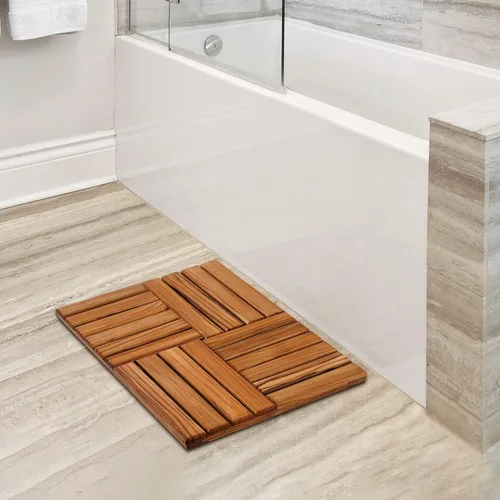 Vista 6 de Utoplike Tapete de baño de madera de teca de 3 niveles para ducha, 24 x 16 pulgadas