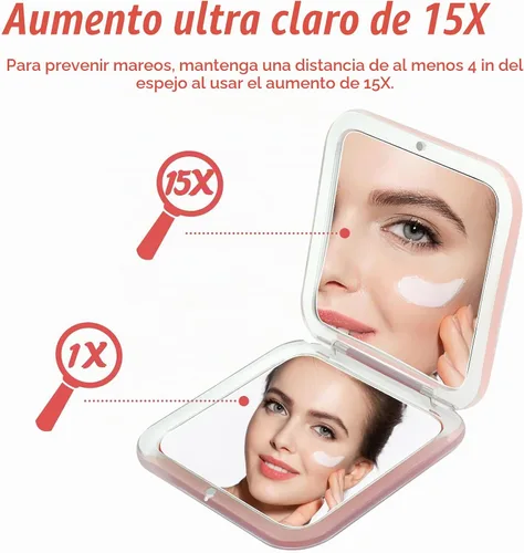 Vista 2 de Espejo compacto de aumento de viaje, espejo de bolsillo pequeño con copos de nieve, espejo cosmético de aumento 1x/15x, portátil de mano para viajes