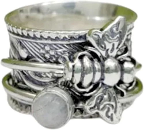 Vista 14 de Honey Bee - Anillo giratorio para mujer, plata de ley 925, hecho a mano, con piedras preciosas bohemias, anillo para el pulgar, regalo de promesa