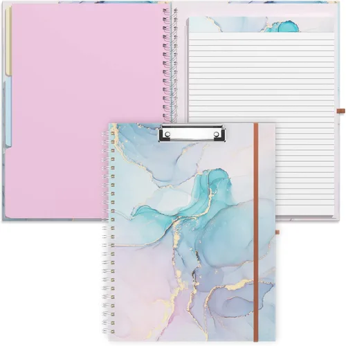 Vista 18 de Rimilak Spiral Clipboard Folio with Refillable Lined Notepad, 14.5 x 9.8 In, Hardcover Cover with 5 Interior Pockets, Elastic Band and Pen Loop