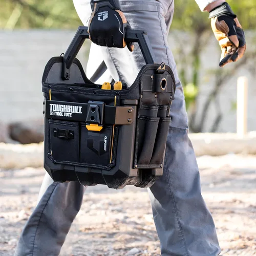 Vista 8 de ToughBuilt Serie ClipTech – Bolsa de herramientas de boca masiva de 12 pulgadas, bolsa de cuerpo duro de apertura amplia con 25 bolsillos, barra