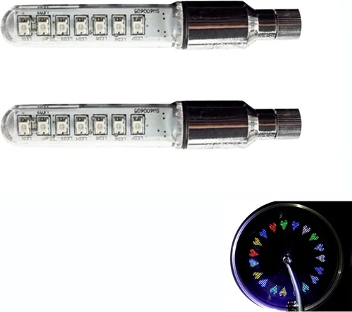 Vista 8 de 2 luces de vástago de válvula de neumático de bicicleta, IP55 impermeables, múltiples patrones de luz intermitente de radios de bicicleta