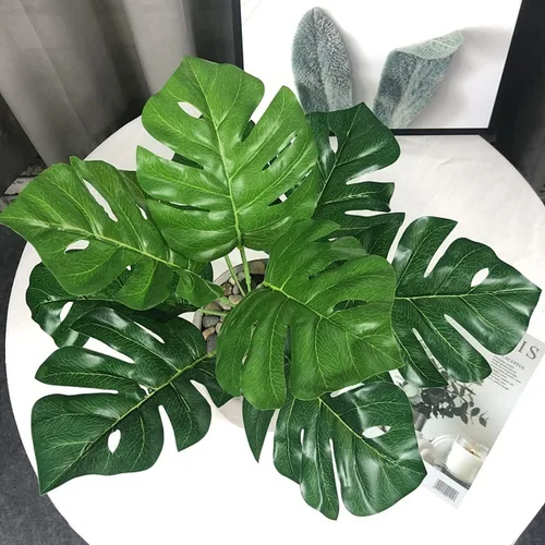 Vista 2 de PASYOU Plantas artificiales artificiales artificiales tropicales de Monstera, decoración de arbustos de tortuga sintética, hojas de palma, tallos