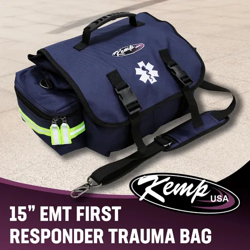 Vista 2 de Kemp USA EMT First Responder Trauma Bag Azul Marino Primeros Auxilios Supervivencia Equipo Médico Organizador de Equipo de Alta Visibilidad